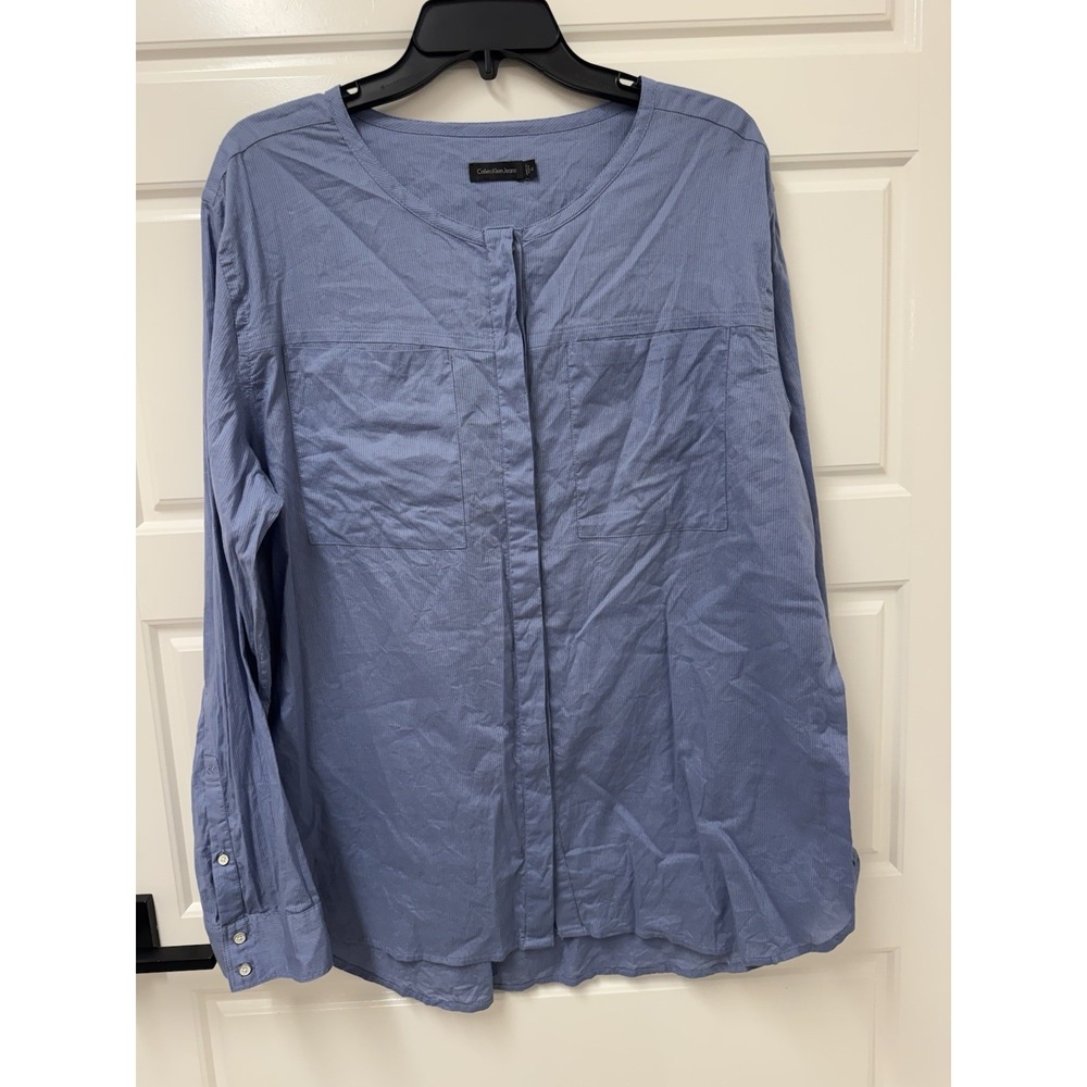Calvin Klein Women Blue Long Sleeve Button Up Blouse Tunic XL
